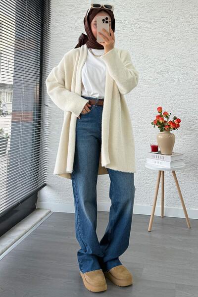 MELEK ARAZ Premium Layered Front Soft Women's Cardigan – Ecru