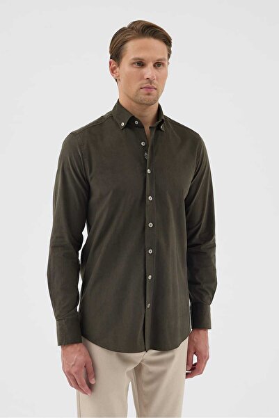 Paşahan Velvet Collar Buttoned 100% Cotton Comfort Fit Men's Shirt