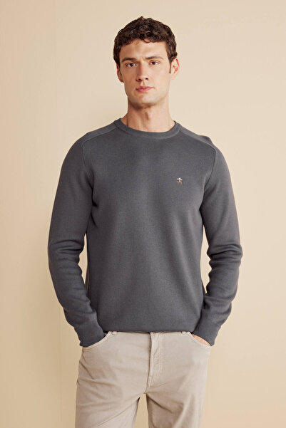 BROOKS BROTHERS Erkek Antrasit Melanj %100 Pamuk Bisiklet Yaka Pike Örgü Çeki...