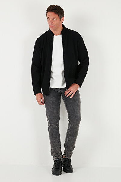 Buratti Cotton Regular Fit Mock Neck Zippered Cardigan Men's Cardigan 5901077