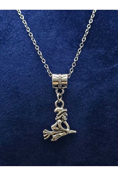 sarıyer silver قلادة فولاذية بتصميم ساحرة طائرة على طراز الهالوين بتصميم مخيف