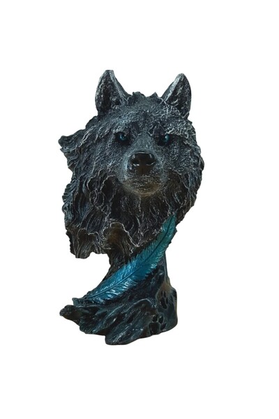 hediyeburda Kurt Heykeli Büst Kafa Ofis Hediyelik 28 CM