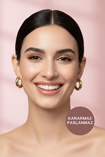 KAYOUBI Kadın Antialerjik Suya ve Tere Dayanıklı Kararmaz Günlük Gece Düğün İçin Altın Gold Halka Çelik Küpe