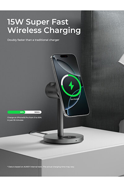 AUKEY MagFusion G Qi2 3-in-1 Magnatic Fast Wireless Samsung Charging Station LC-MC311G، Gray