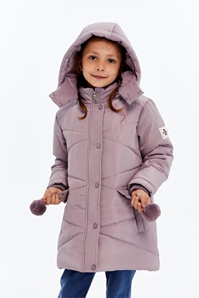 benitto kids Kapüşonlu Kışlık Ponpon Detaylı Kız Çocuk Kaban 51354