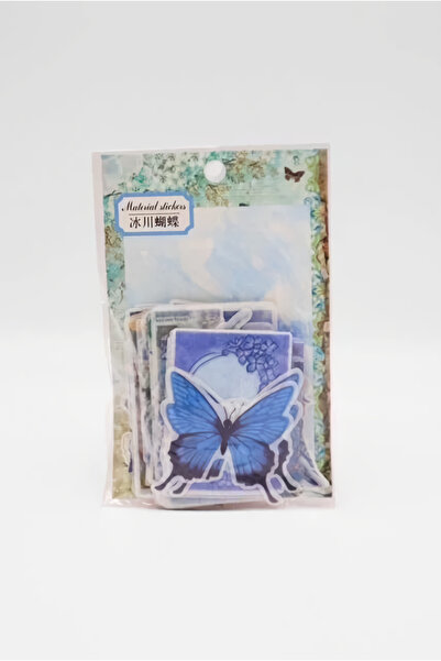 EFBUTİK Σετ αυτοκόλλητων Vintage Blue Butterfly (100 τεμάχια)