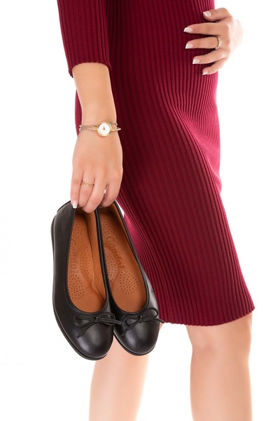 Gondol Справжня шкіра Еластична Зручна підошва М'які Зручні балетки alb.509 Чорні