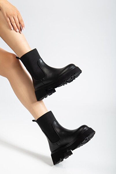 Aymood K-815 Μαύρες ελαστικές γυναικείες μπότες με ψηλή σόλα καθημερινά