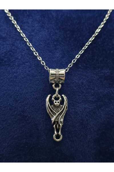 sarıyer silver Bat Vampire Model Halloween Halloween-Themed Steel Pendant and Steel Chain Necklace