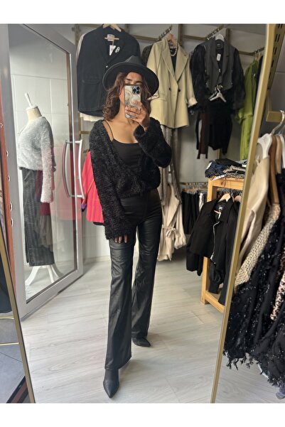 Butik Beli lastikli deri pantolon