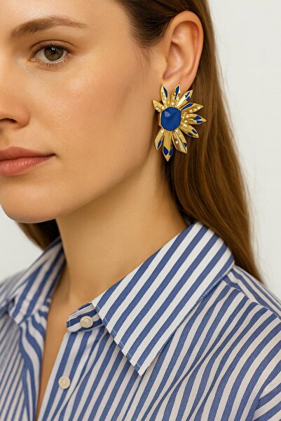 New Obsessions Gold Detailed Half Spear Earrings