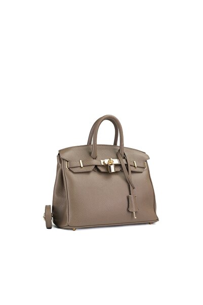 Posete Fagaras Poseta Piele Baby Edith - Taupe, 1 Compartiment, 3 Buzunare, Bareta Reglabila max. 119 cm