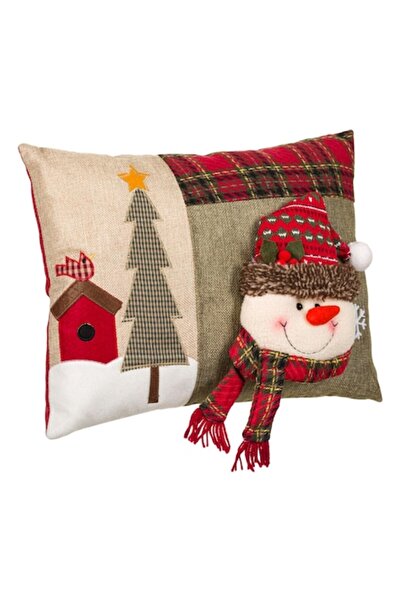 SHOPIENS Christmas Decorative Pillow, Patchwork Pattern, Beige-Red, 41x32cm