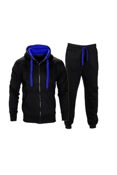 unbranded - 2-piece tracksuit, regular fit, men, black with blue, size XL