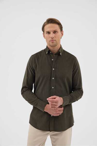 Paşahan Velvet Collar Buttoned 100% Cotton Comfort Fit Men's Shirt