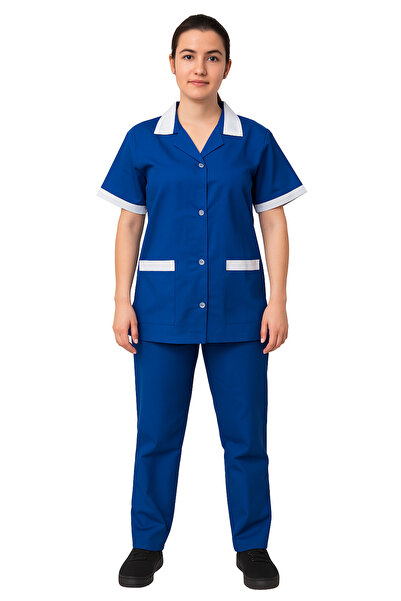 Rannah's Uniform زي التنظيف المنزلي الاحترافي مع أزرار وحواف متباينة