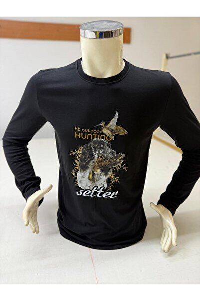 HT Outdoor تي شيرت بأكمام طويلة مع رسومات الساتر والشيلو (المنتج مصنوع من القطن بنسبة 100%).