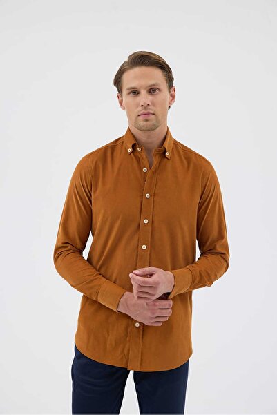 Paşahan Velvet Collar Buttoned 100% Cotton Comfort Fit Men's Shirt