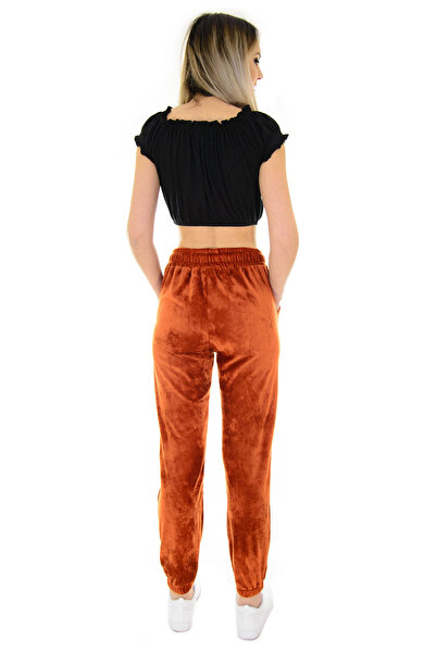 Elis Fashion Women's brown velvet pants with high elastic waist