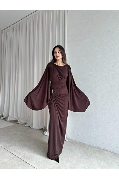 Mooi Butik ISABEL Maxi Elbise 8755 - Acı Kahve