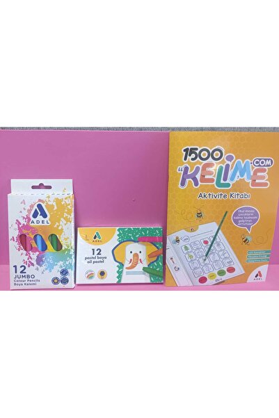Adell Adel 12 'li Jumbo Kuru Boya Kalemi, 12 ' li Pastel Boya , 1500 Kelime Aktivite Kitabı