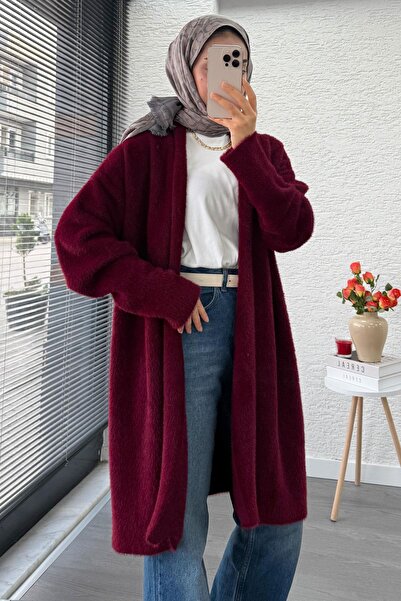 MELEK ARAZ Premium Layered Front Soft Women's Cardigan – Burgundy