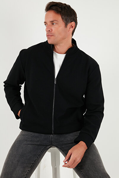 Buratti Cotton Regular Fit Mock Neck Zippered Cardigan Men's Cardigan 5901077