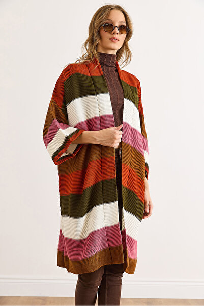 Olalook Women's Camel Hair Tile-Colored Thick Striped Knitwear Cardigan Hrk-19000337