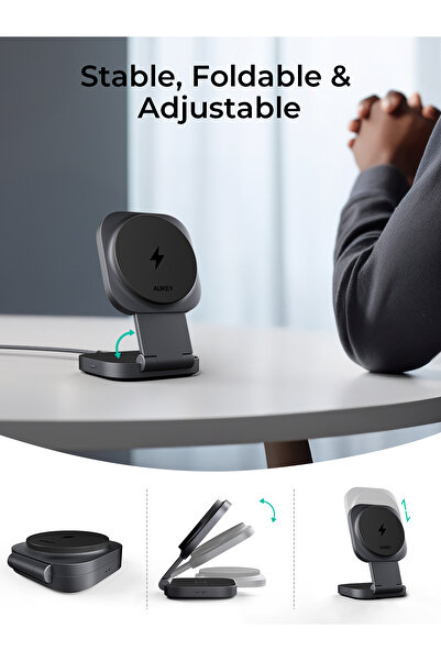 AUKEY MagFusion L Qi2 2-in-1 Foldable Magnatic Fast Wireless iPhone/Samsung Charging Station LC-MC211Gray