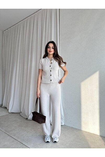 Mooi Butik ZEUS Πλεκτό Σετ 8681 - Κρεμ