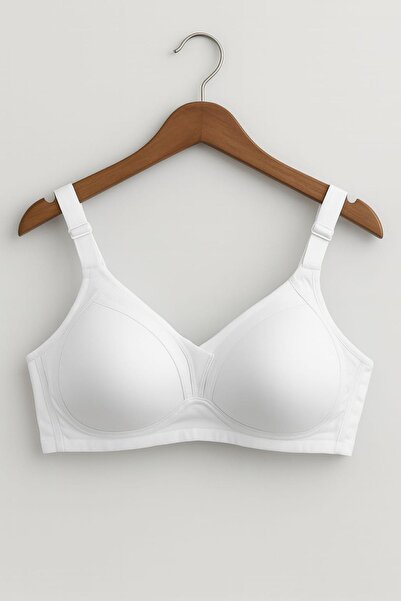 enmodaiçgiyim Plus Size C Cup Wire Free Unpadded Everyday Comfort Bra - White