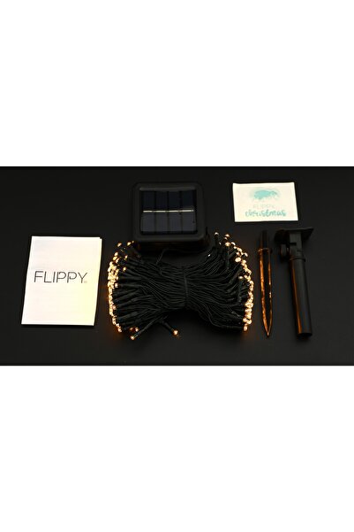 Flippy Χριστουγεννιάτικη εγκατάσταση, 20 μ., 200 LED, θερμό λευκό, ηλιακή ενέργεια, χάλκινο σύρμα, γραμμικό,