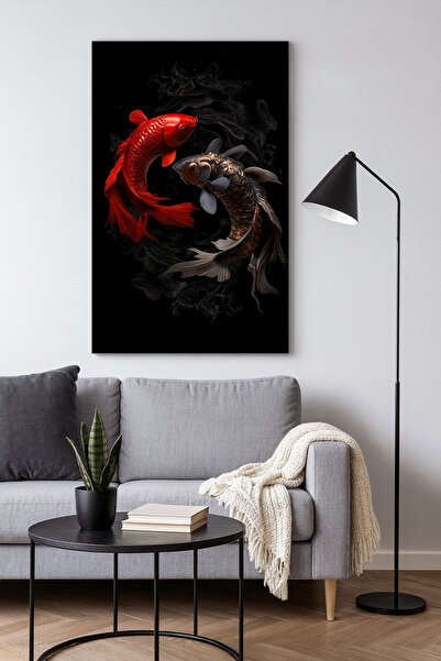 BLT DİZAYN Tablou din sticlă Feng Shui modern, armonie negru și roșu