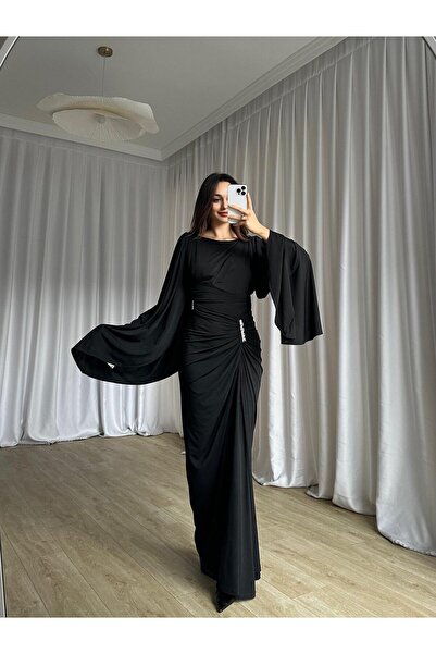 Mooi Butik ISABEL Maxi Elbise 8755 - Siyah