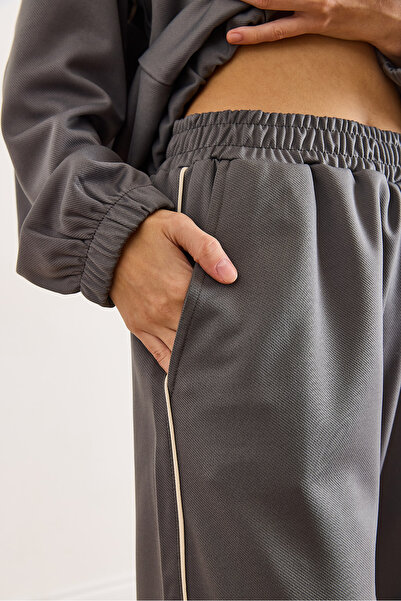 Olalook Women's Gray Striped Detail Bottom Top Tracksuit Set Etkm-0000089