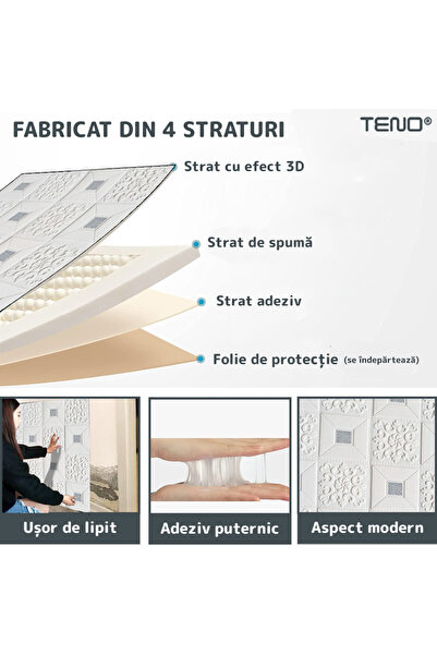 Teno Set of 10x 3D Wallpaper Teno®, coverage area 4.9 m², self-adhesive, wall/ceiling, 70x70 cm, gray