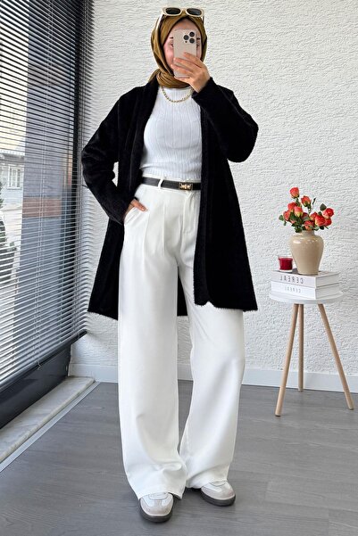 MELEK ARAZ Premium Layered Front Soft Women's Cardigan – Black