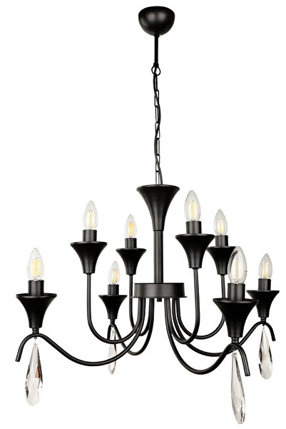 Begüsa Luno 8.Li Taşlı Avize Siyah