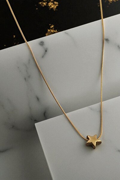 AXXION قلادة نجمة مقوسة بسيطة |   سلسلة على شكل ثعبان ذهبية اللون