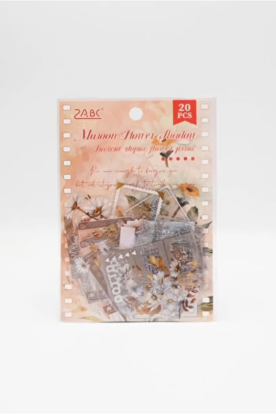 EFBUTİK Vintage Framed Flower Maroon Flower Shadow Transparent Pet Sticker (Pack of 20)