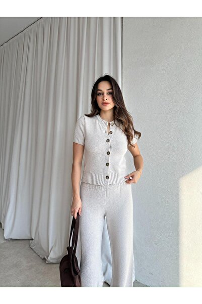 Mooi Butik ZEUS Πλεκτό Σετ 8681 - Κρεμ