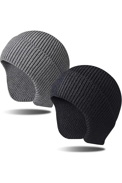 Generic 2 Pcs Knit Winter Beanie Hat Set with Earflaps - Unisex