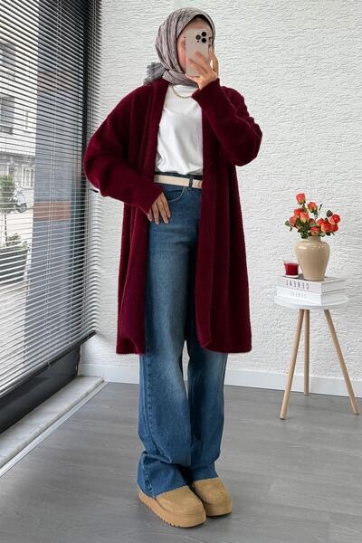 MELEK ARAZ Premium Layered Front Soft Women's Cardigan – Burgundy