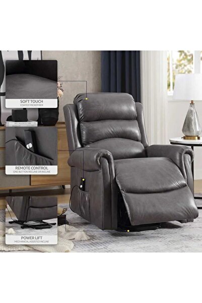 NZONE STORE Luxury leather recliner chair with electric lift and fixed seat, ...