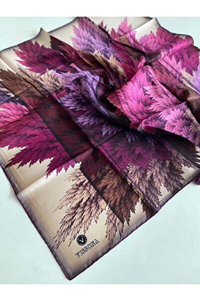 Vissona Γυναικείο Twill Μεταξωτό Κασκόλ Κρέμα Plum