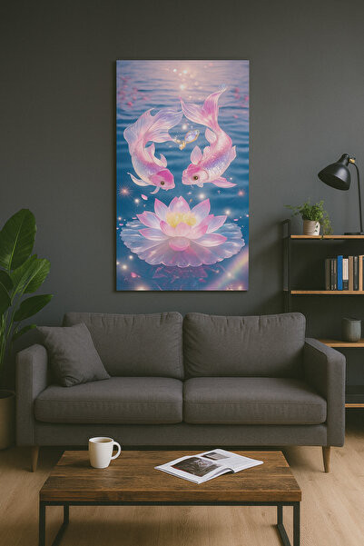 BLT DİZAYN Pink Koi Serenity Elegance and Calmness Glass Painting