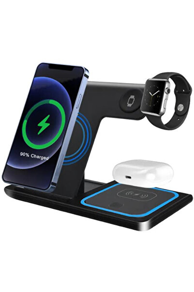 MSB Statie incarcare wireless MSB, 3 in 1 (smartphone, Apple watch, casti wireless), Type-C, Negru