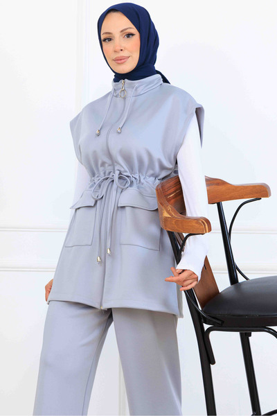 benguen Waist-Tied Scuba Double Suit N5375 Gray