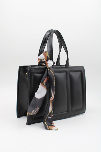 LASSO Geantă de mână și de umăr din piele artificială cu eșarfă neagră pentru...