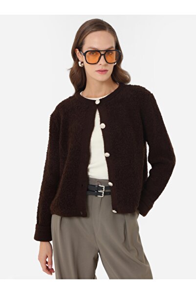 Refka Ζακέτα πλεκτή με μαλακή υφή με λεπτομέρεια με κουμπιά - Καφέ -